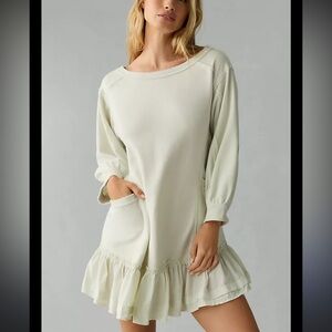 Anthropologie Cream Ruffle-Hem Mini Dress